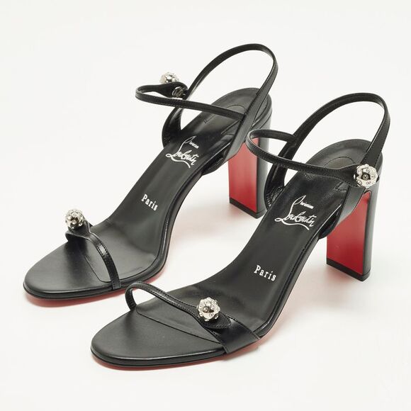 Christian Louboutin Atmospheria Size 41 Black Leather Ankle Strap Sandals - Picture 2 of 7